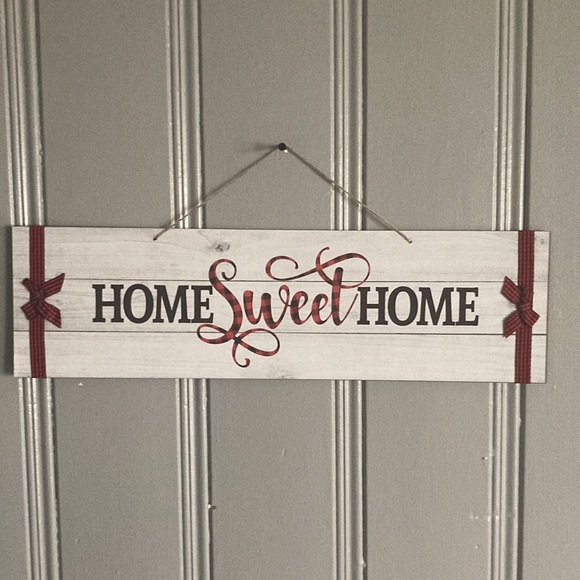 NWT Slatted Wood Horizontal Home Sweet Home Decor Sign w/ Bows - Picture 12 of 14